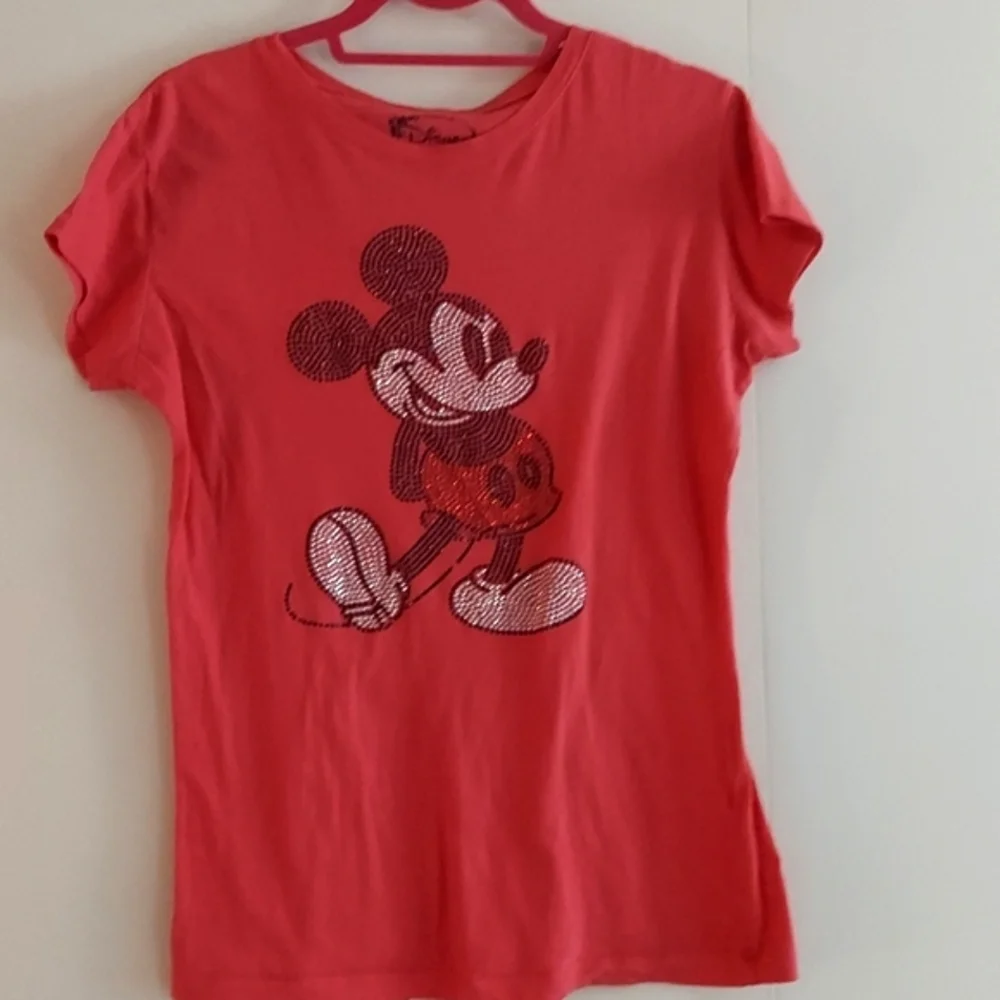 Vintage Disney World Red Studded Mickey Mouse Cap Sleeve T Shirt Sz XL